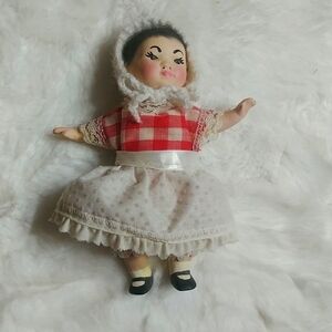 Vintage Porcelain Doll with cloth body, handmade clothes